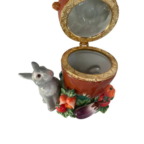 Decorative Ceramic Easter Rabbit Trinket Box 8" x 6" Vegetables Happy Easter Rib - Picture 9 of 13